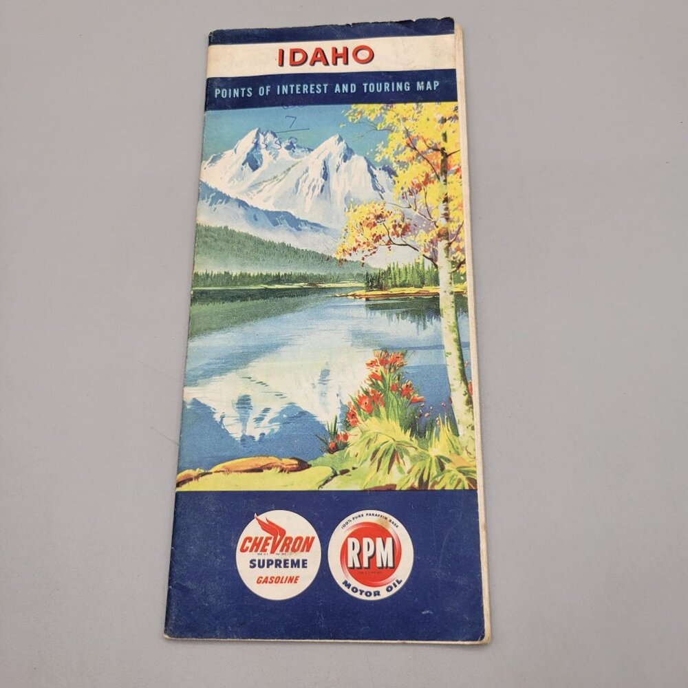 1950's Idaho Folded Map Points of Interest Touring Map Chevron Supreme RPM Oil